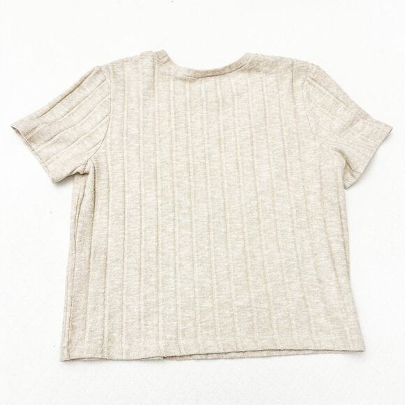 Zara Beige Pearl Studded Short Sleeve Shirt Size Large - Picture 3 of 3